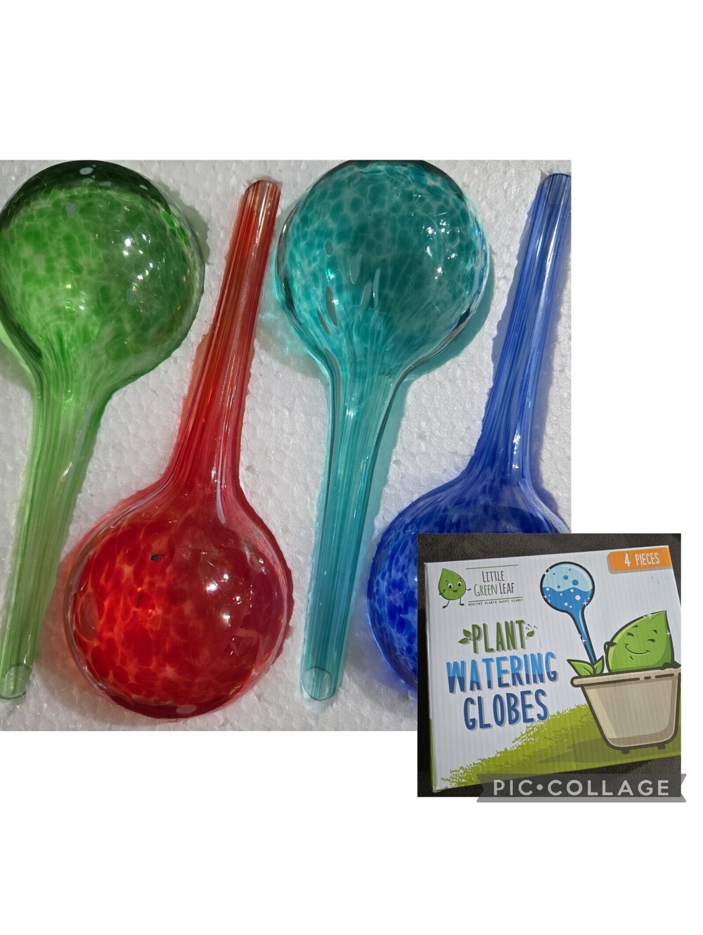Set of 4 Little Green Leaf Plant Watering Globes Self Watering 6x2.25"